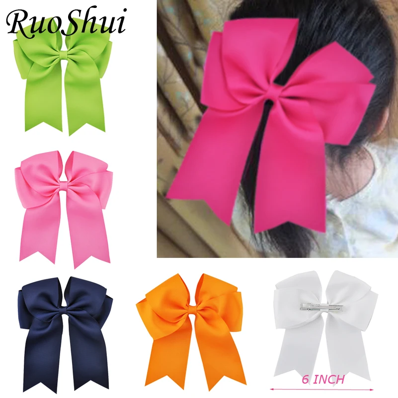 6/" Solid Ribbons Bowknot Hair Bows With Alligator Hair Clip For Baby Girls New