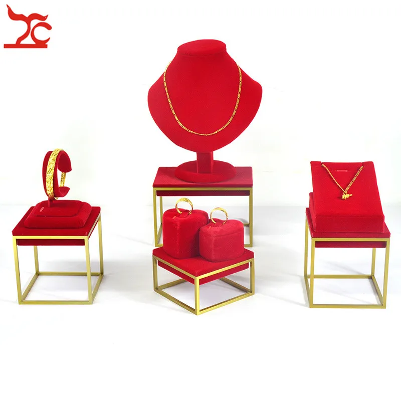 Lux Stainless Steel Jewelry Display Rack Red Velvet Ring Bracelet