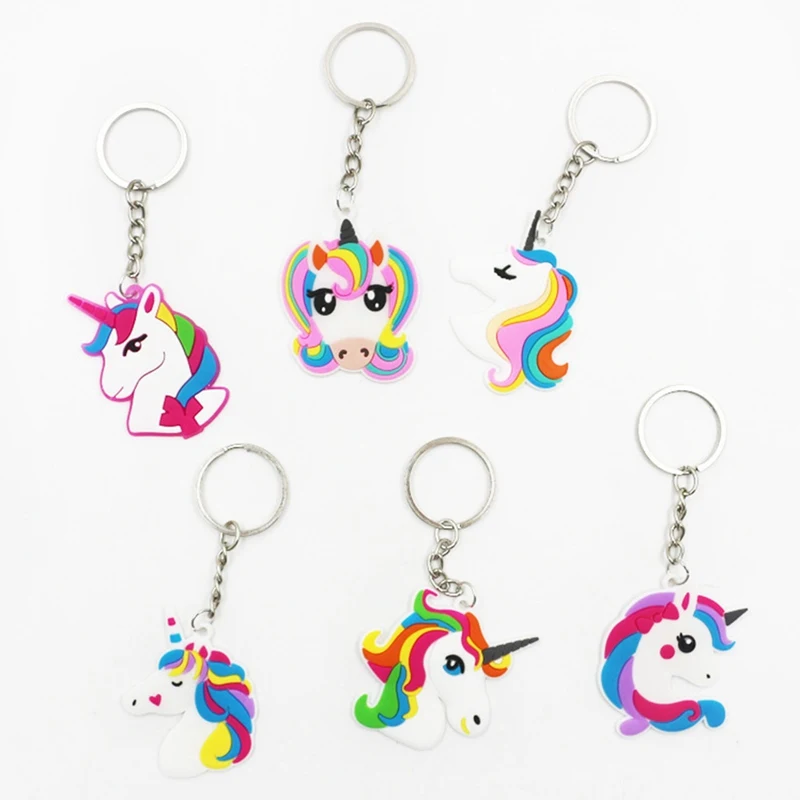 

1pcs Trendy Cute PVC Rainbow Unicorn Keychain Multi-style Cartoon Animal Horse Key Holder Alloy Key Ring For Woman Girls Gift