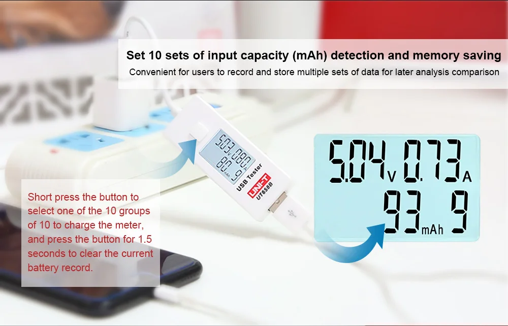 USB тестер UNI-T UT658 UT658B мобильный телефон ноутбук мобильный мощность безопасности монитор 3,0 V-9,0 V/0.0A-3.0A Предупреждение ЖК-дисплей