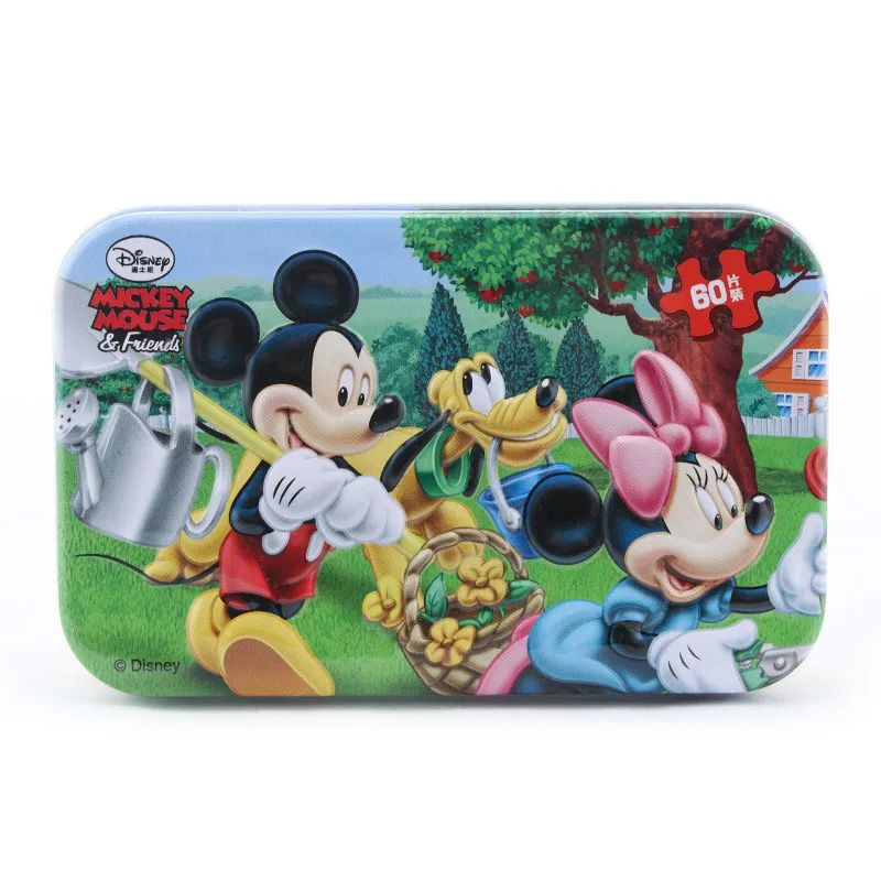 Disney Iron Box Puzzle Wooden Toys Early Learning 60 Pieces Mickey Ice Snow Princess Sophia Racing Puzzle - Цвет: 1