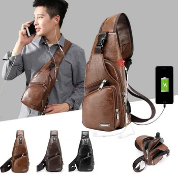 

Men Sling Chest Bag Pack Anti-theft USB Charging Casual Crossbody Shoulder Bag