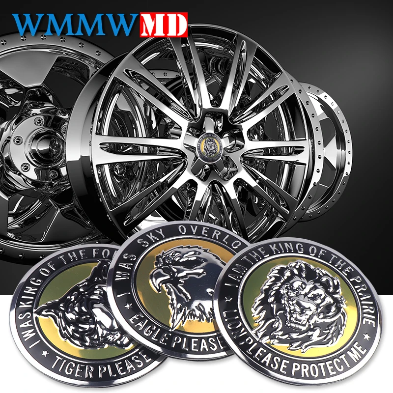 

4PCS Car Styling 3D DIY Animals Head Metal Logo Emblem Wheel Hub Center Caps Sticker Creative Decoration Decal Car accessories