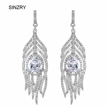 

Sinzry Luxury wedding jewelry clear white cut AAA Cubic Zircon micro paved feather glitter bridal drop Earrings for Women