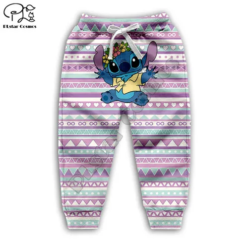 Anime boy girl clothing kawaii Lilo Stitch 3d print Kids Cartoon Hoodies/zipper/sweatshirt pant child boho set - Цвет: kids pants