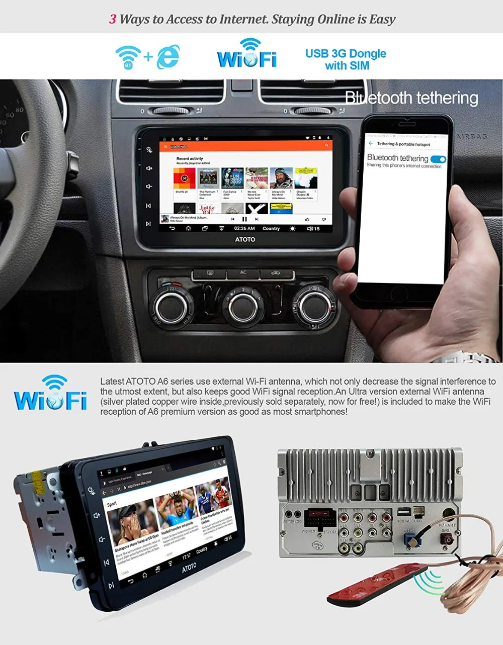 ATOTO A6 Android Автомобильный gps навигатор стерео/для выбранных VW Volkswagen& Skoda/2* Bluetooth/Премиум A6YVW821P/Авто мультимедийное радио