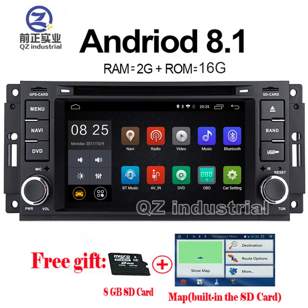 Excellent QZ industrial 6.2" Android 8.1 car dvd player For JEEP Wrangler Compass Patriot Grand Cherokee Commander Dodge with radio BT map 2