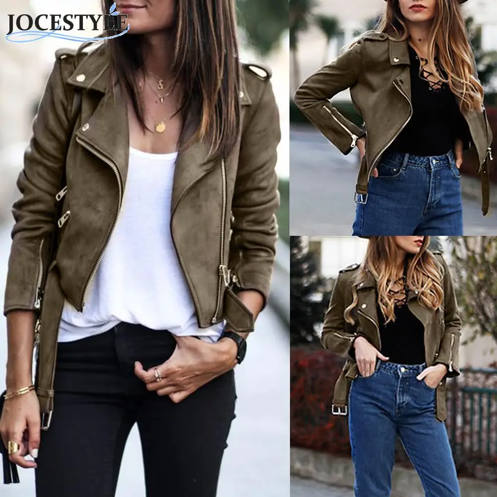 Autumn Spring Faux Leather Women Jacket Tops Solid Basic Suede Jackets Ladies Basic Female Coat Short Motorcycle Streetwear
