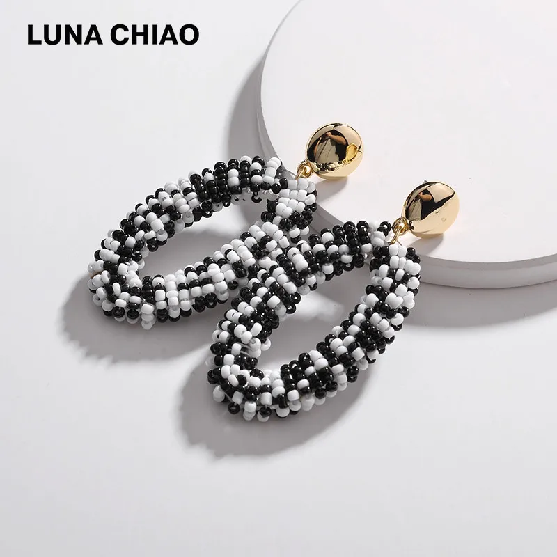 Серьги-подвески LUNA CHIAO женские овальные мини-серьги черного и белого цвета с