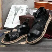 Мужские летние дышащие пляжные сандалии-гладиаторы из натуральной кожи в римском стиле