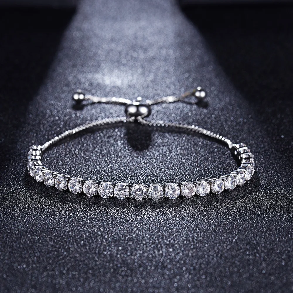 

Rinhoo Zircon 4mm Bridal Bracelet Luxury Trendy Single Row Square Micro-inlaid Zircon Bracelet Women Jewelry Bracelet Link 26cm