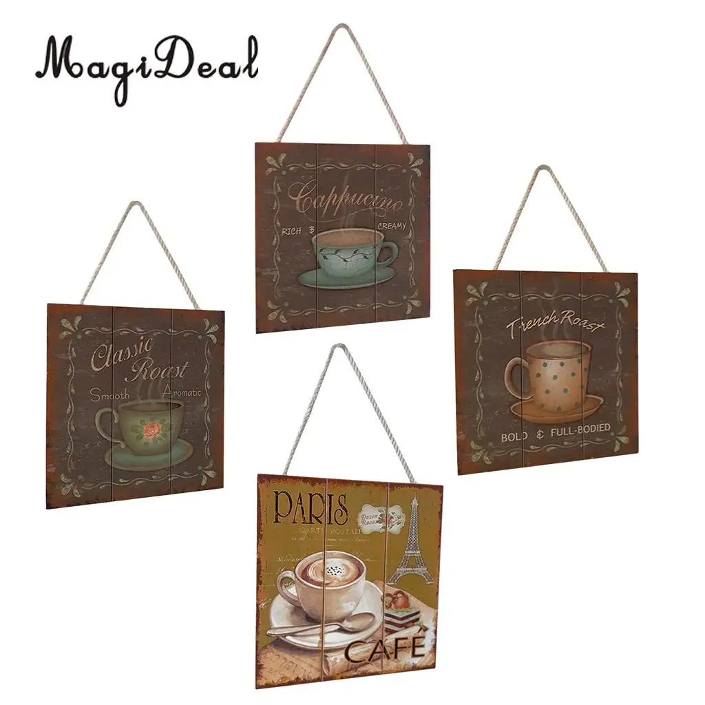20x20cm Shabby Chic Solid Wood Coffee Sign Plaque Cafe Bar Dining Room Hanging Decor