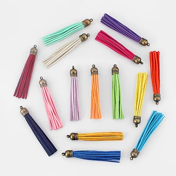 

8pcs Suede Leather Tassel With Bronze Tone End Caps Pendants For Key Chains /Cellphone /Bags / Earring Charm Accessories