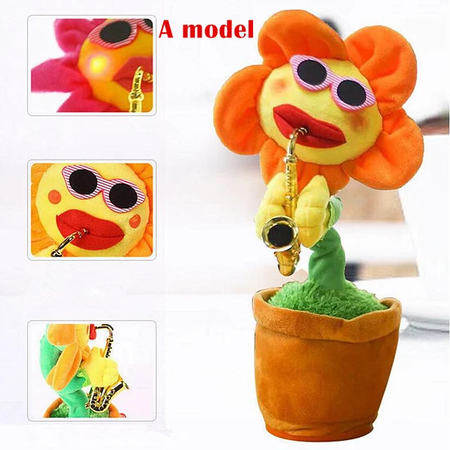 Hellobye〗60 Songs Singing and Dancing Flower with Saxophone Plush Funny  Electric Toy RD 