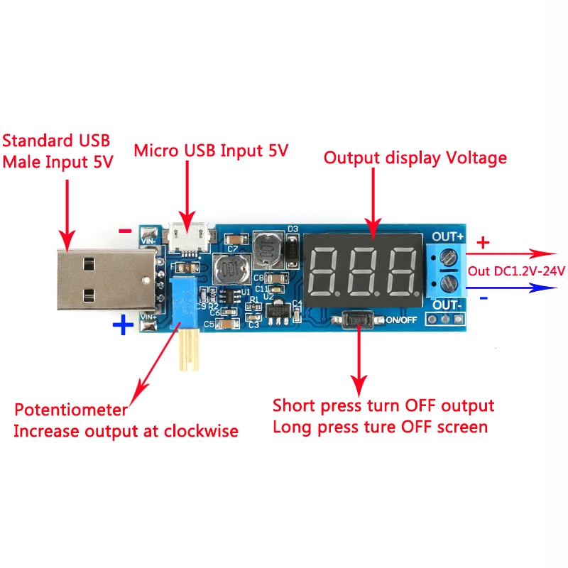 5 шт. DC В до 3 В/12 в USB повышающий/понижающий модуль питания Регулируемый повышающий