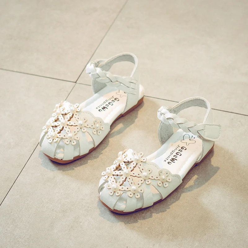 Г., новые летние корейские сандалии на плоской подошве для девочек плетеная обувь принцессы детские сандалии для девочек с жемчугом Baotou пляжные сандалии - Цвет: Белый