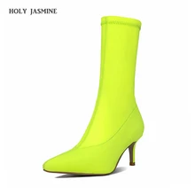 Ботильоны; эластичные ботильоны на тонком высоком каблуке; женская обувь с острым носком; пикантные вечерние удобные женские ботинки; сезон весна-осень