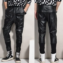АМАН дизайн полная молния личности кожаные брюки шаровары мужские певицы одежда M-XL