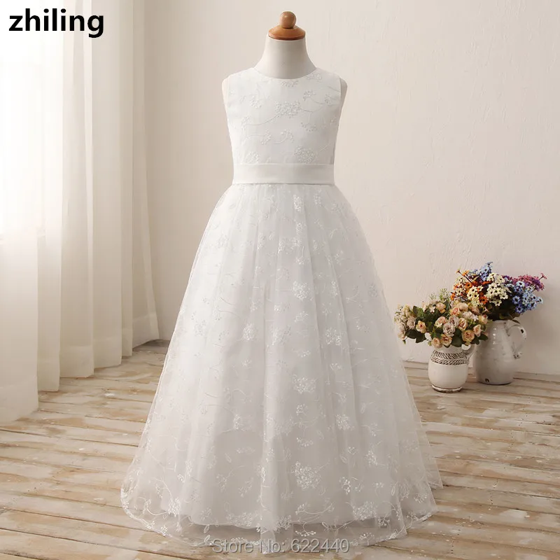 Belle a ligne dentelle fleur fille robes avec ceinture filles robe pour