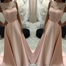 Robe de soiree индивидуальный заказ без рукавов розовые кружевные вечерние платья ТРАПЕЦИЕВИДНОЕ длинное атласное вечернее платье Формальное вечернее платье