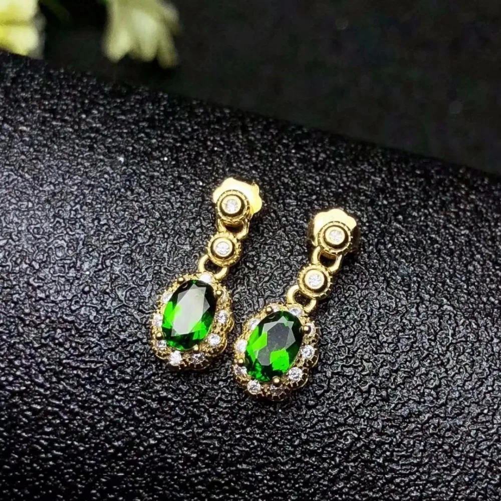 

shilovem 925 sterling silver Natural diopside Stud Earrings fine Jewelry women trendy wedding wholesale yhj050501t