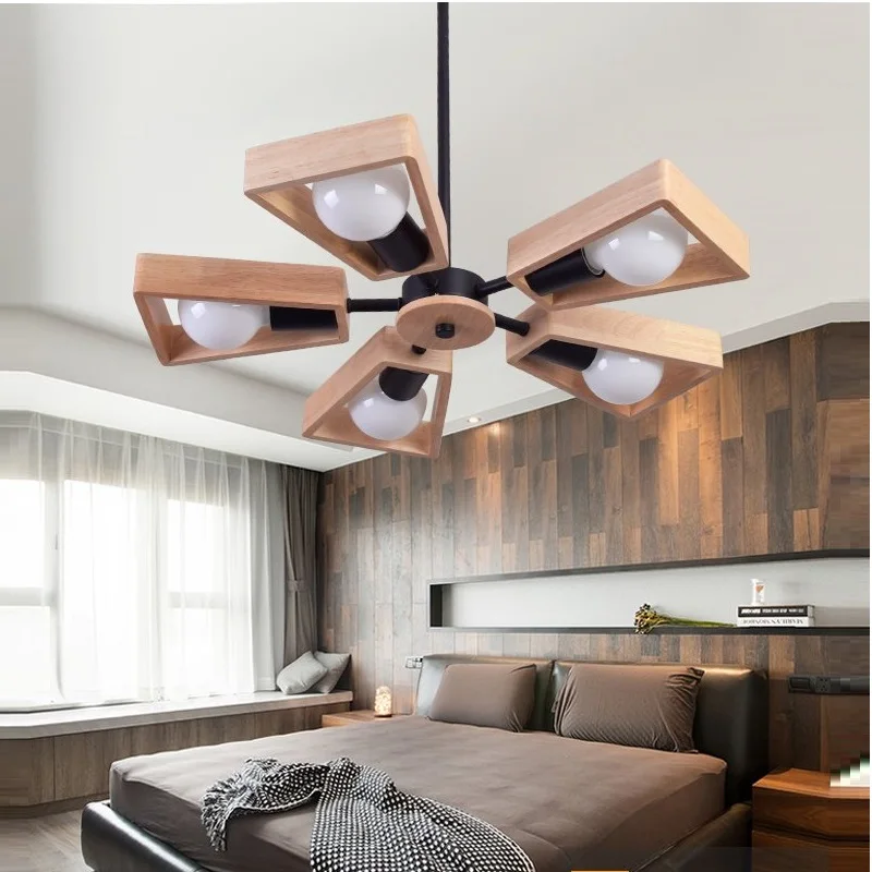 Modern LED Chandelier Creative Simple 3/6/8 Heads Solid Wood Lamp Ceiling chandelier Bedroom Dining Room Lighting Home Lighting