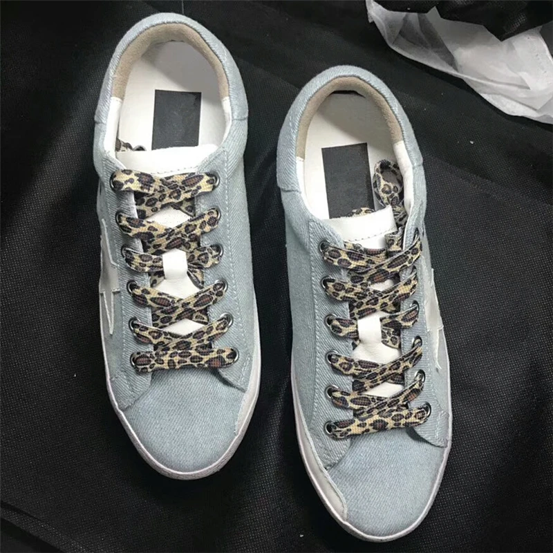 

Fashion Denim Women Casual Shoes Super Star shape Flats Shoes Flat Round Toe Lace Up Vintage Do Old Dirty Shoes Tenis Feminino