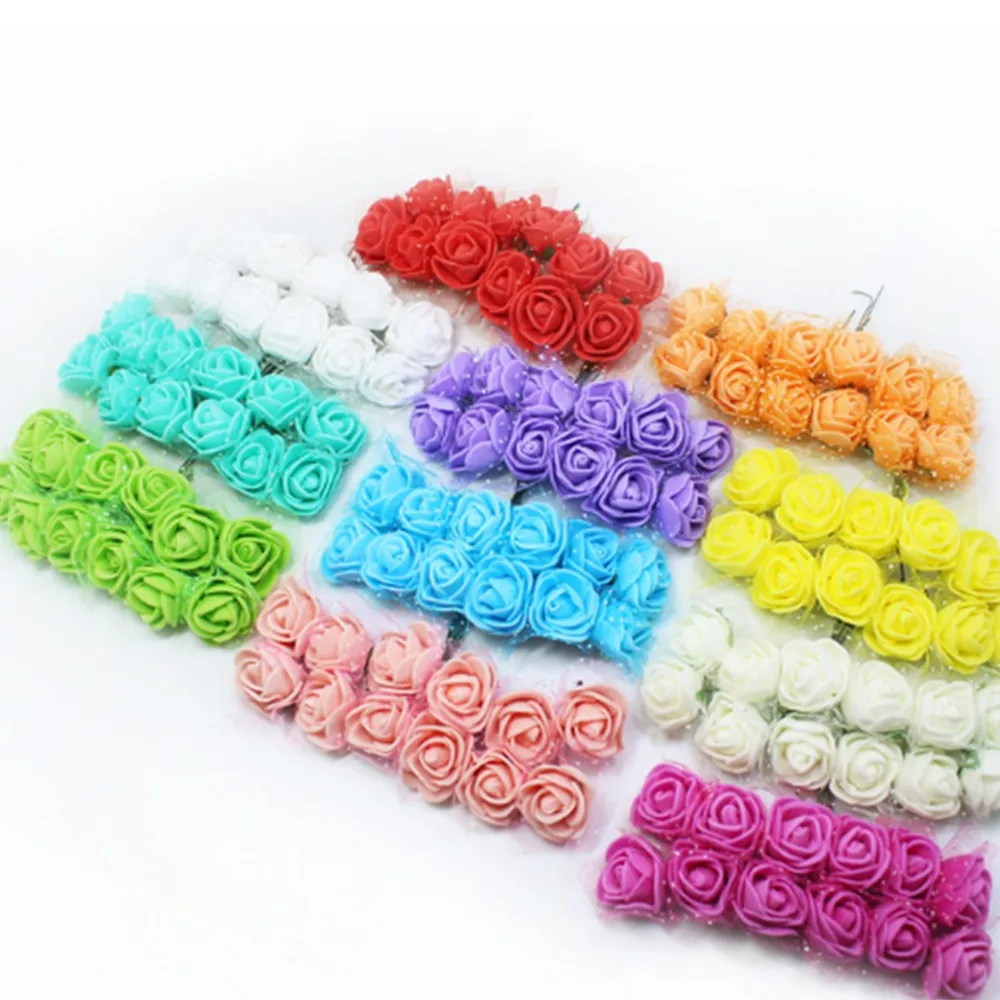

144pcs Simulation Rose Flower PE Foam Artificial Flowers Wedding Party Decor DIY Home Decorative Supplies Candy Box Accessories