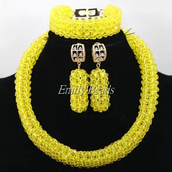 

Fashion Necklace Lemon Yellow Crystal Beads Women Costume African Wedding Beads Jewelry Set Free Shipping AIJ970