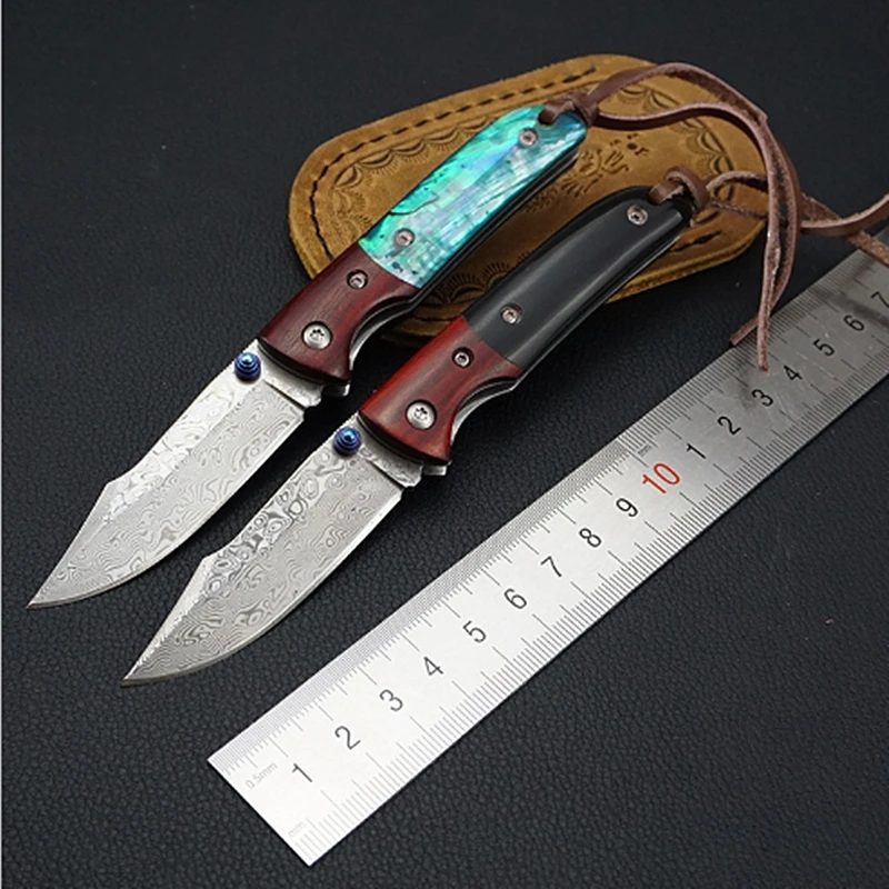

KESIWO Damascus blade folding knife wood handle pocket camping hunting survival gift knives flipper tactical EDC fishing tools