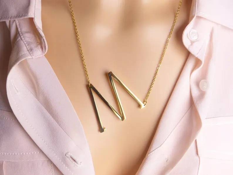 New Minimalist stainless steel Letter Name Necklaces For Women Long Big 6 大字母3