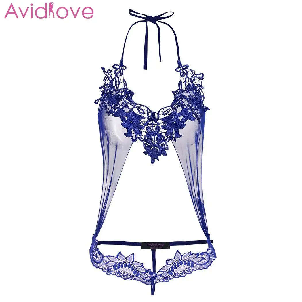 Avidlove женский сексуальный комплект нижнего белья, секс-шоп, Прозрачное Бикини, экзотическое боди, кружевной комплект нижнего белья, боди - Цвет: royal blue