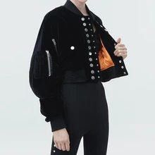 В стиле панк Новое поступление осень зима женская одежда мода с длинным рукавом двубортный молния короткая куртка