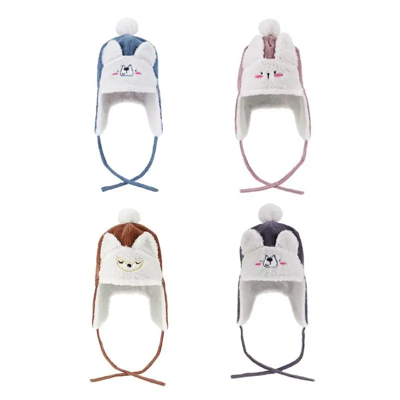 

1pcs Lovely Corduroy Warm Fleece Cute Kids Toddler Ear Protectors Pompon Leifeng Hat Cute Infant Boy Girl Thicken Bomber Hats