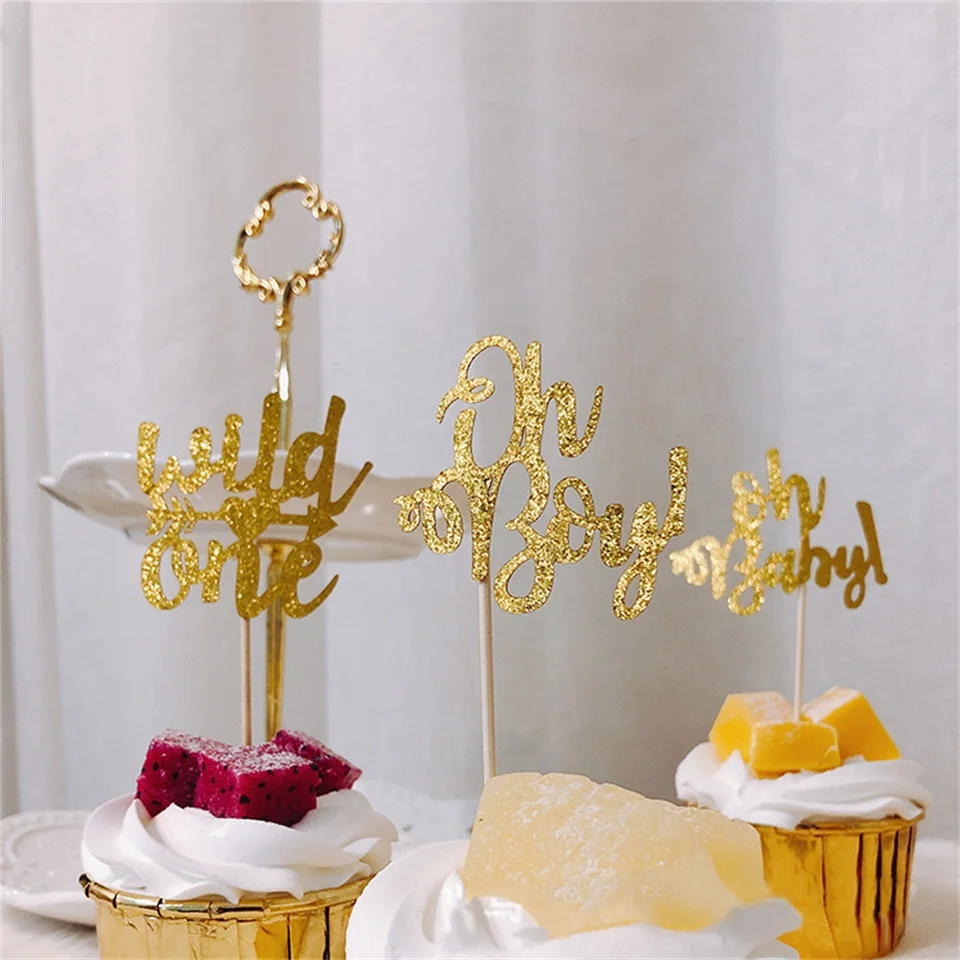 Tronzo 20 шт Золотой Розовый Блеск Oh Baby Wild One Cupcake 1 й День рождения пол раскрывает торт
