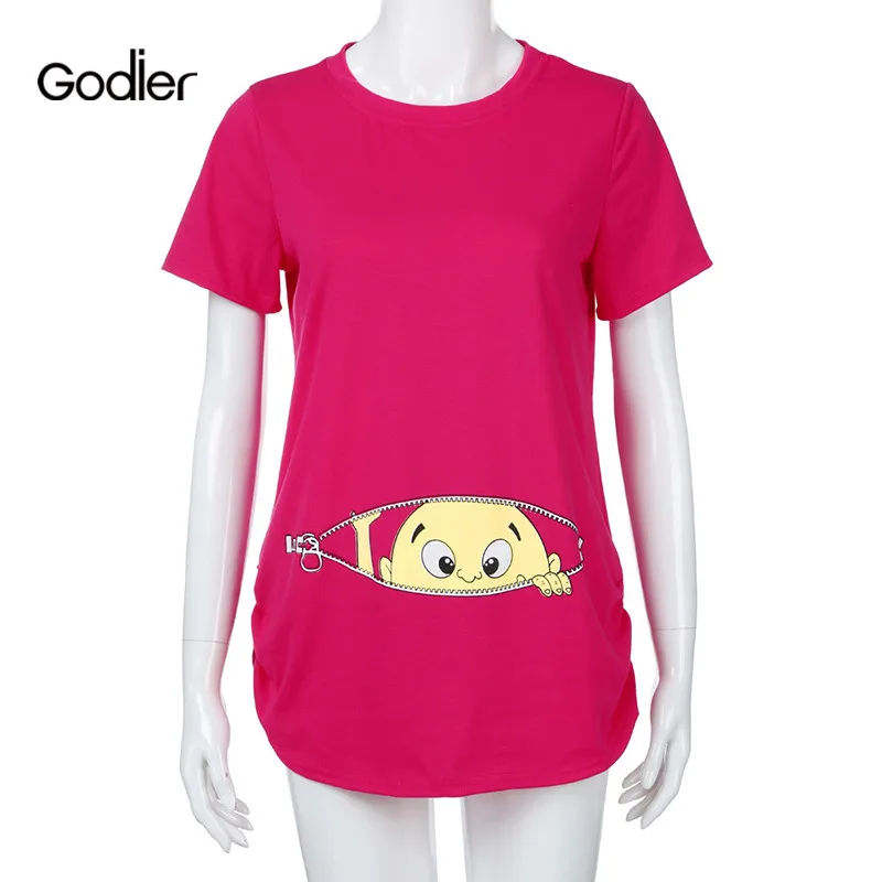 Godier 2018 Cotton Maternity Short Sleeve Print Pregnancy T Shirt Women Nursing Blouse Tops New Products