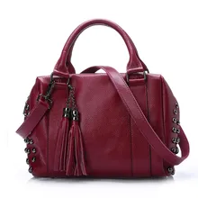 New 2016 genuine leather Women handbag famous brand Fashion Shoulder bags Tassel Rivets high quality Cowhide Lady messenger bags