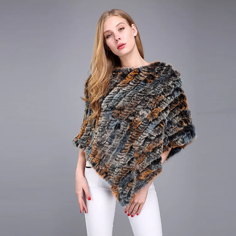  Winter Warm Shawl Poncho For Women Knitted Real Rabbit Fur Shouder Pashmina Capes Lady Natural Fur Wraps (5)