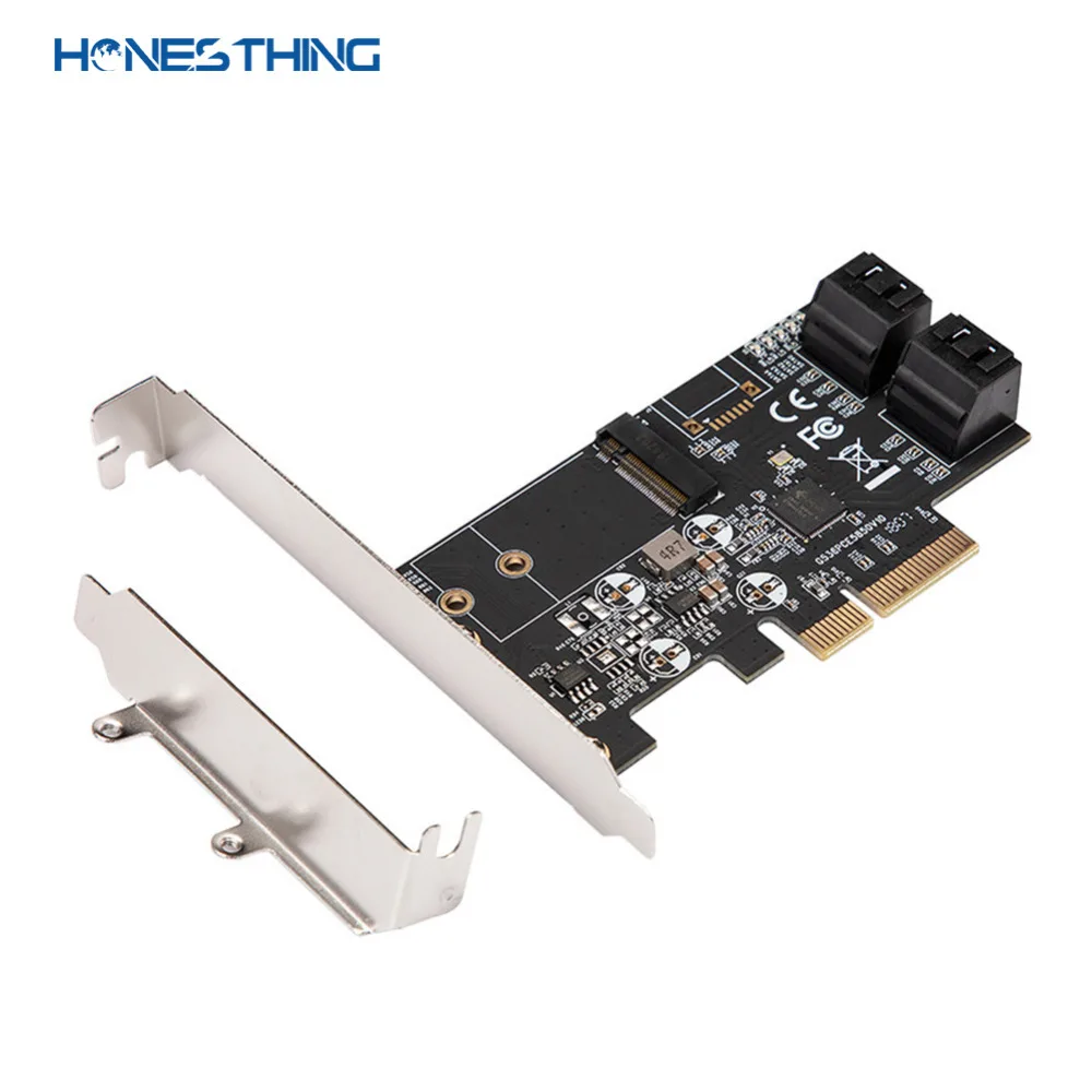 HonesThing PCIe 3.0 x2 to M.2(NGFF) B Key + 4 SATAIII 6Gs Internal Ports Expansion Controller Card Support 2230,2242 NGFF SSD 2