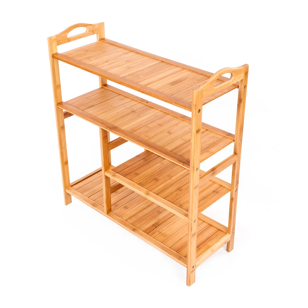 4-layer Portable Bamboo Board Boot Shoe Rack Wood Color