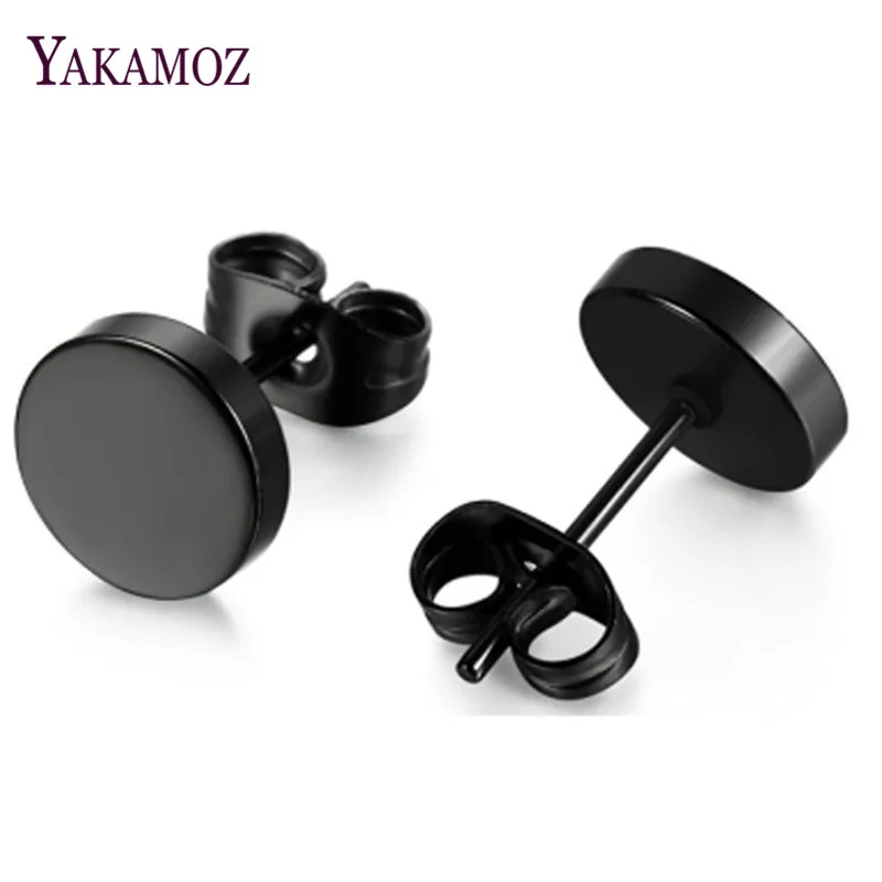 Женские и мужские сережки гвоздики YAKAMOZ черные круглые из титановой стали в стиле