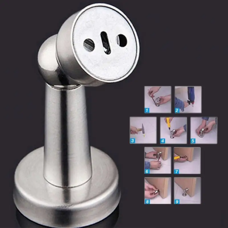 

Newest Stainless Steel Magnetic Sliver Door Stop Stopper Holder Catch Floor Fitting With Screws For Bedroom Family Home Etc