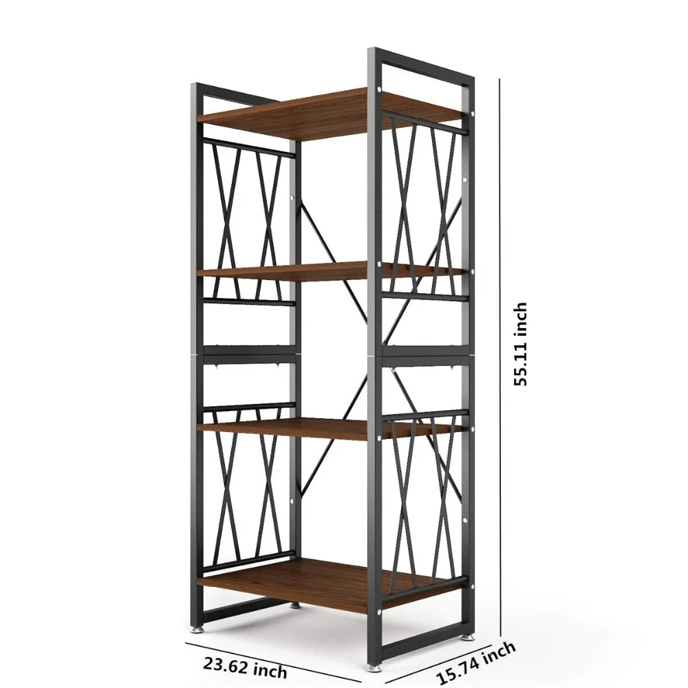 DEWEL 4-الرف رف المعادن و خزانة خشب 55 ''عالية طويل القامة خزانة الأثاث الدائمة تخزين الرف وحدات للمنزل ديكور