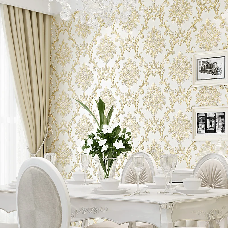 

European Style Damascus Wallpaper 3D Embossed Flowers Living Room Bedroom Dining Room Home Decor Wall Decor Wall Paper Rolls 3 D