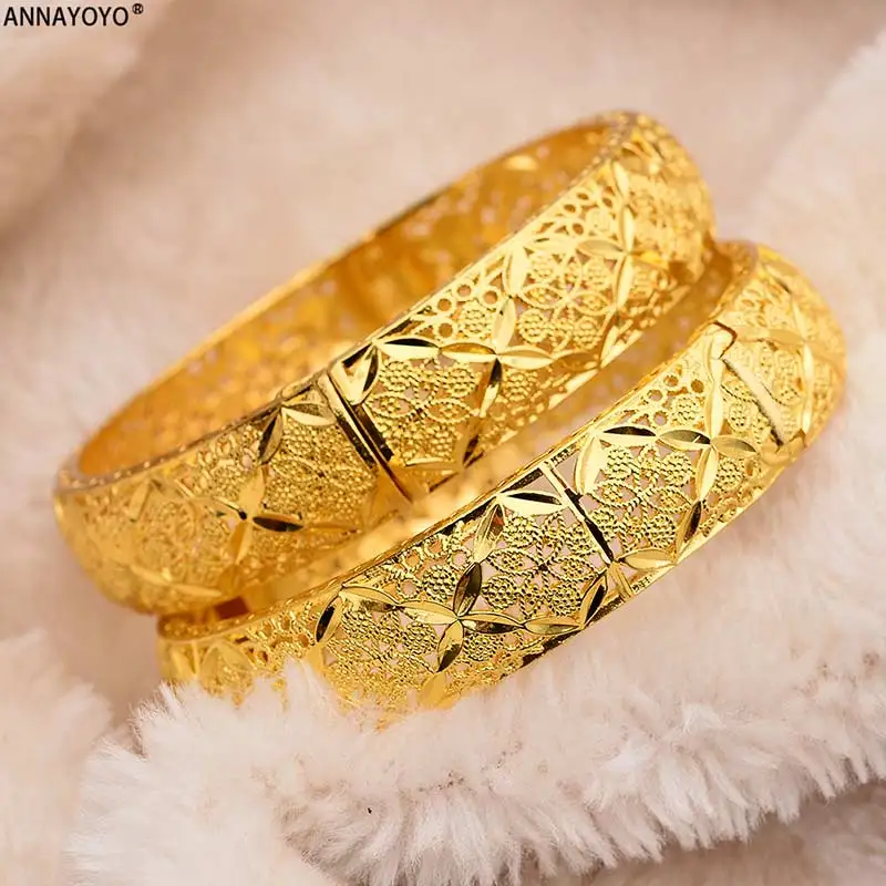 Annayoyo New Fashion lady Luxury Gold Color Jewelry Bangles Ethiopian African Women Dubai Bracelet Party wedding Gifts - Окраска металла: 2pcs