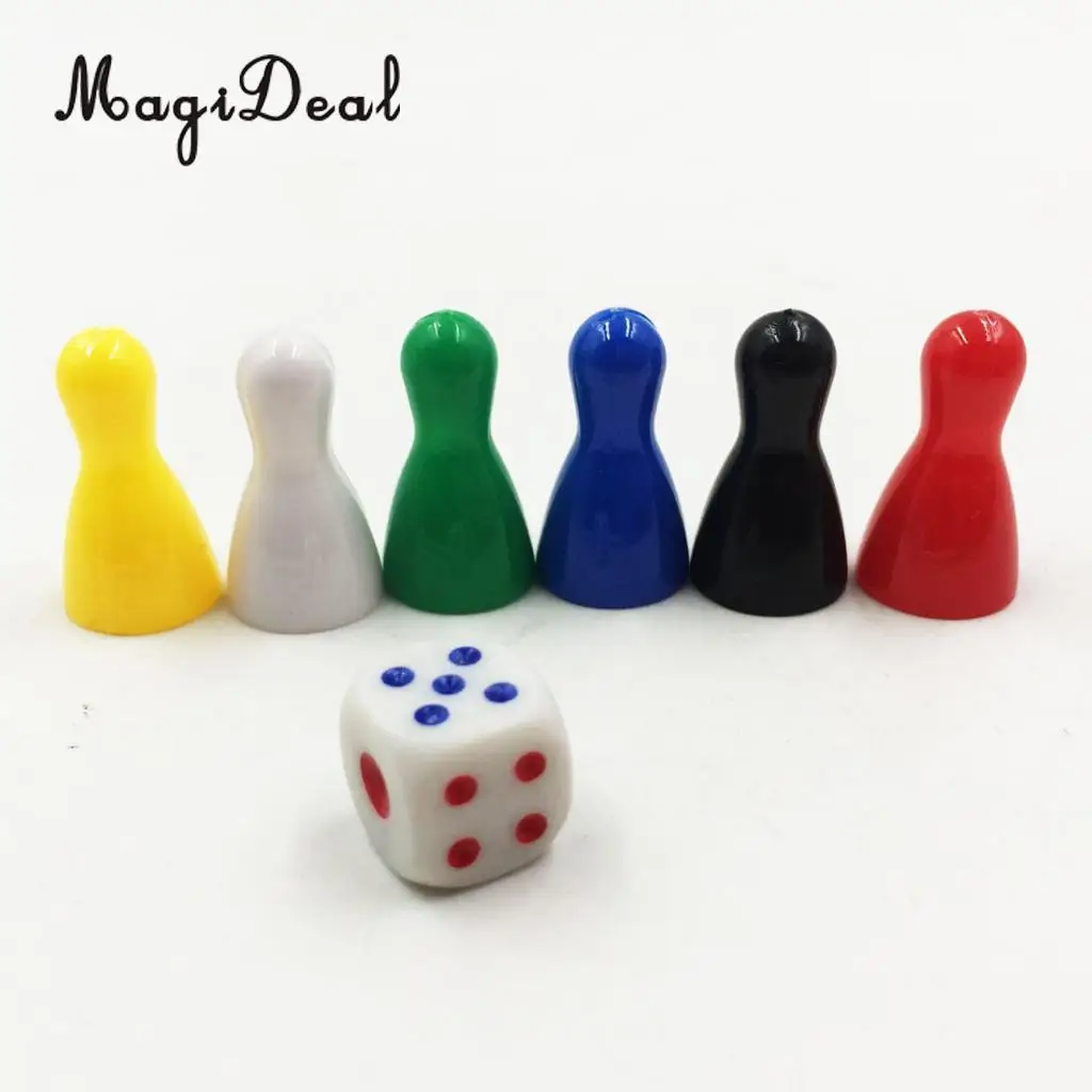 MagiDeal High Quality 6Pcs Plastic Chessman Chess Pieces & 1Pc Dice for Funny Family Party Board Game Accessory Children Toys
