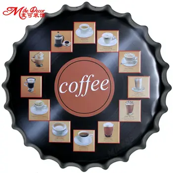 

[ Mike86 ] Coffee Style Bottle Cap Metal Posters Gift Wall Plaque Party Retro Tin Sign Cafe Decoration 35 CM AG-685