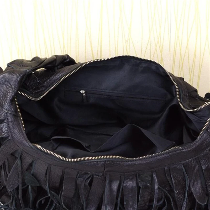 Новая женская сумка из натуральной кожи с черной кисточкой овчина сумка на плечо для дам Повседневная Большая емкость сумки через плечо