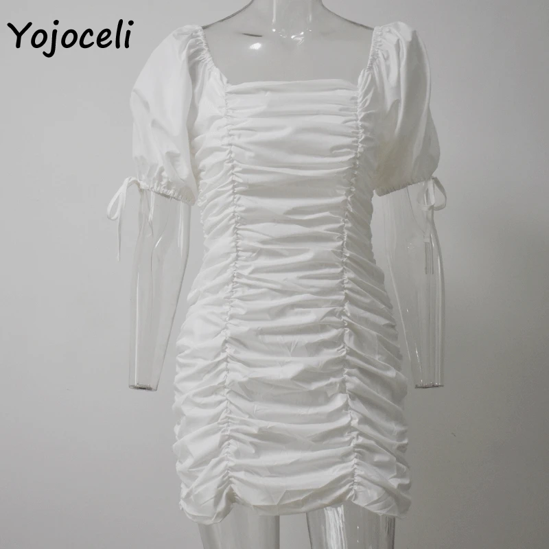 Yojoceli шикарное платье с квадратным вырезом и пышными рукавами женское белое Повседневное платье уличная Мини-Платье Женское vestidos