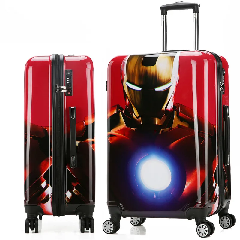 Women Men Cartoon Travel Trolley Rolling Luggage Bags ABS PC Pull Rod Trunk Wheels 20 24''